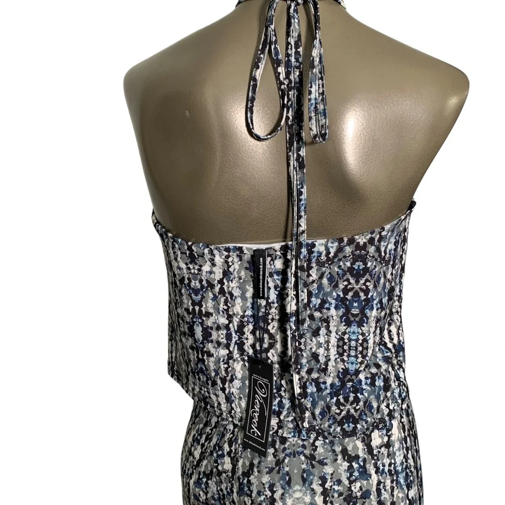 NEW! Deborah Viereck women’s XS jumpsuit printed stretch ruffle top sleeveless - Picture 6 of 10